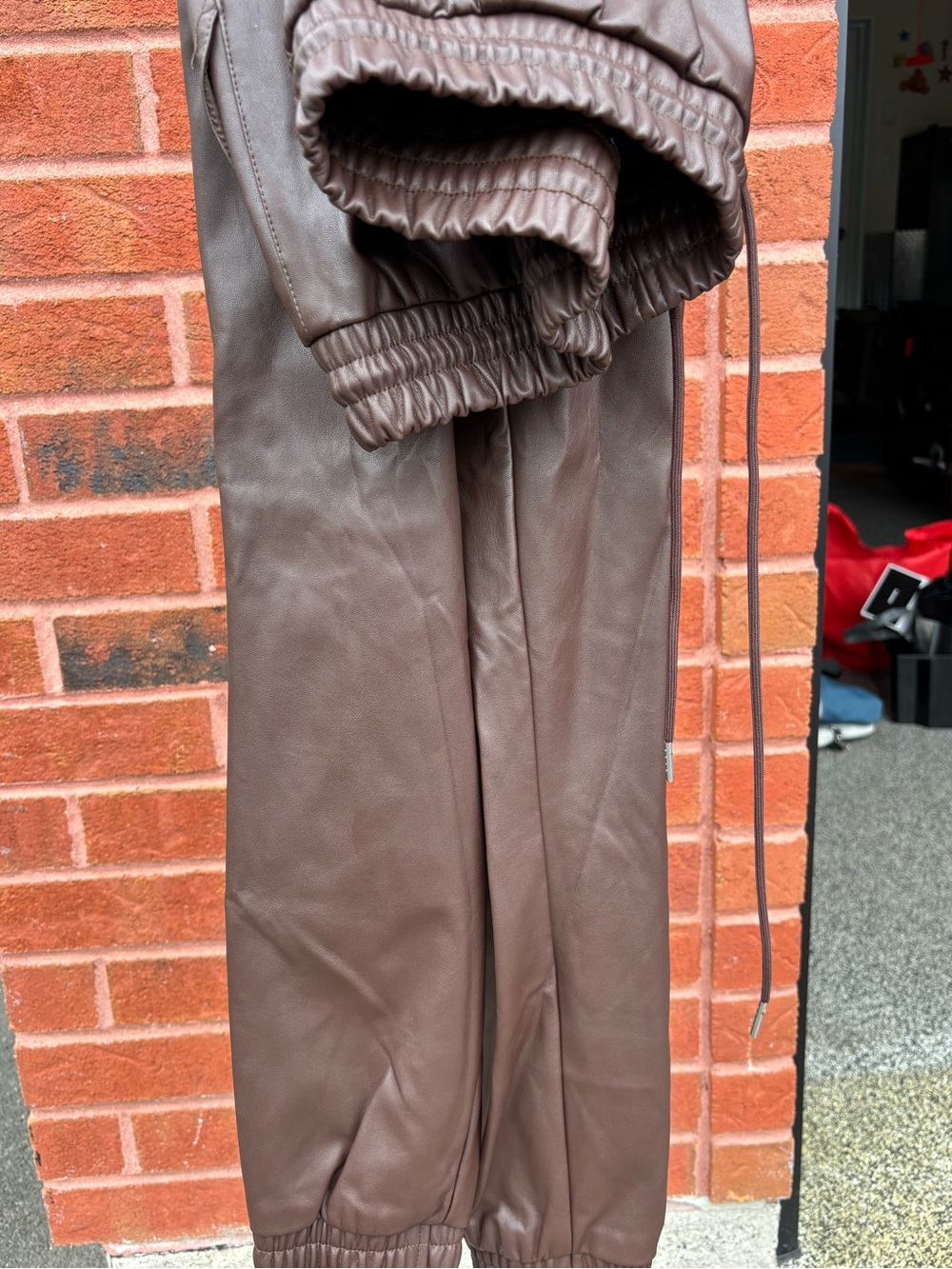 Forever 21 Brown Faux Leather Joggers with Drawstring